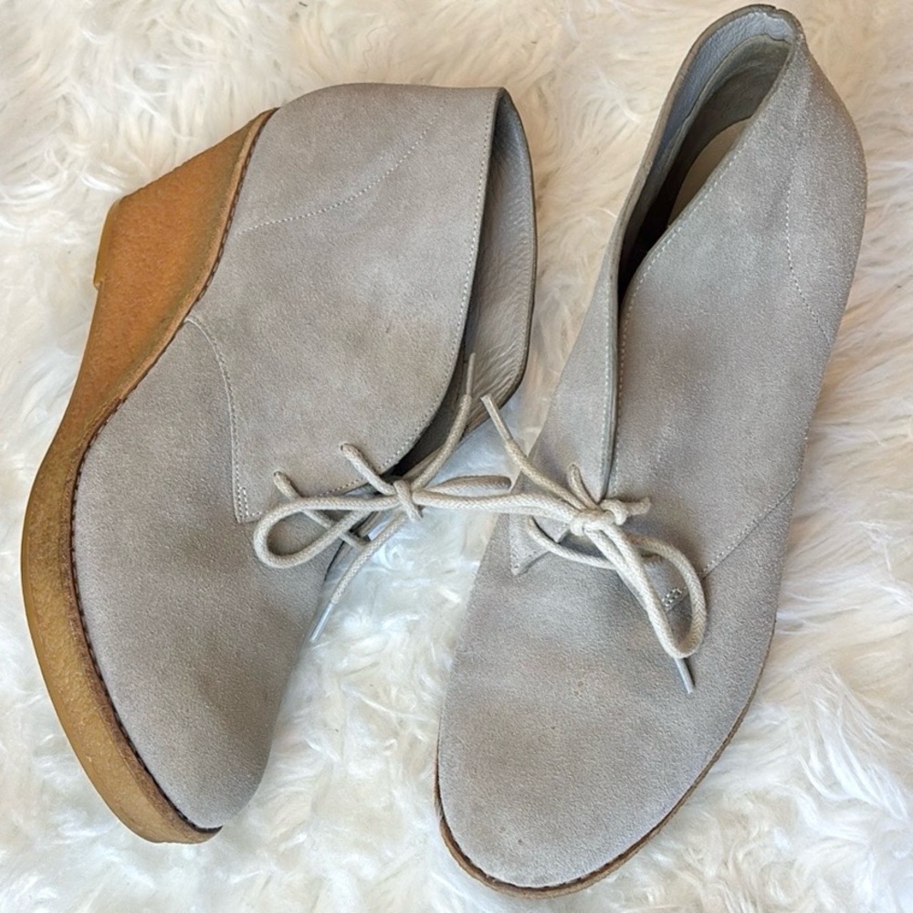 Cole Haan Halley Grey Suede Leather Chukka Wedge Platform Ankle Boot Bootie Sz 9